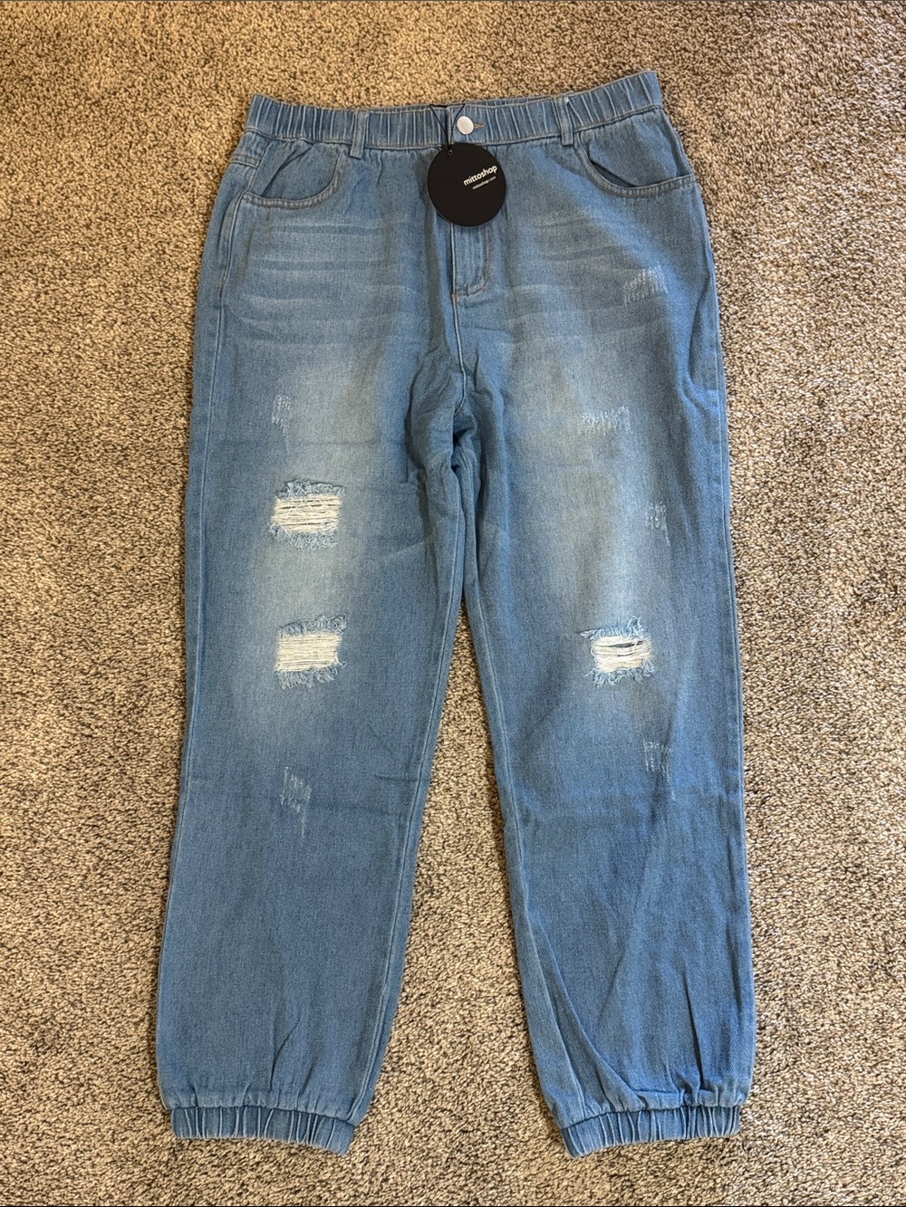 mittoshop Light Blue Distressed Jogger Jeans